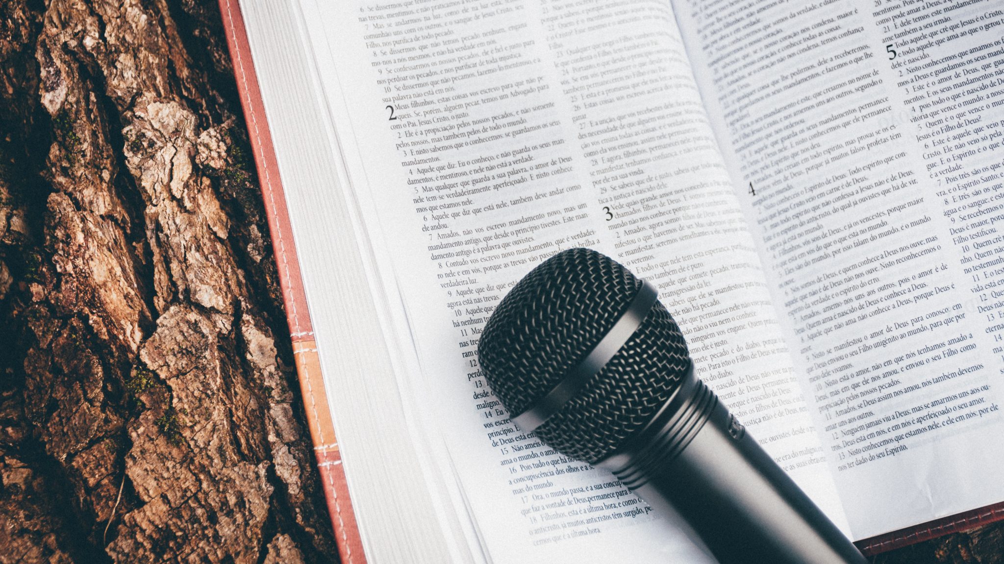 Microphone on bible